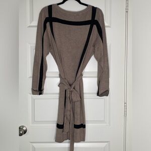 Tan and Black Long Sleeve Sweater Dress